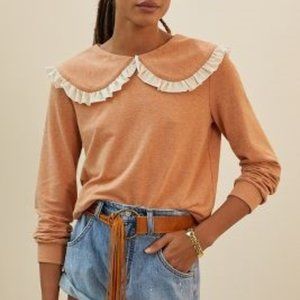 Anthropologie Collared Ruffle Sweatshirt